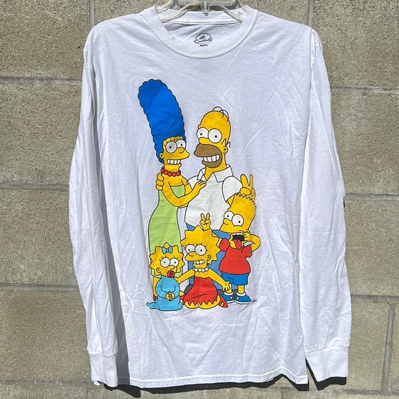 The Simpsons Family Portrait Graphic Long Sleeve Tee White Shirt Men’s Medium - Picture 1 of 8